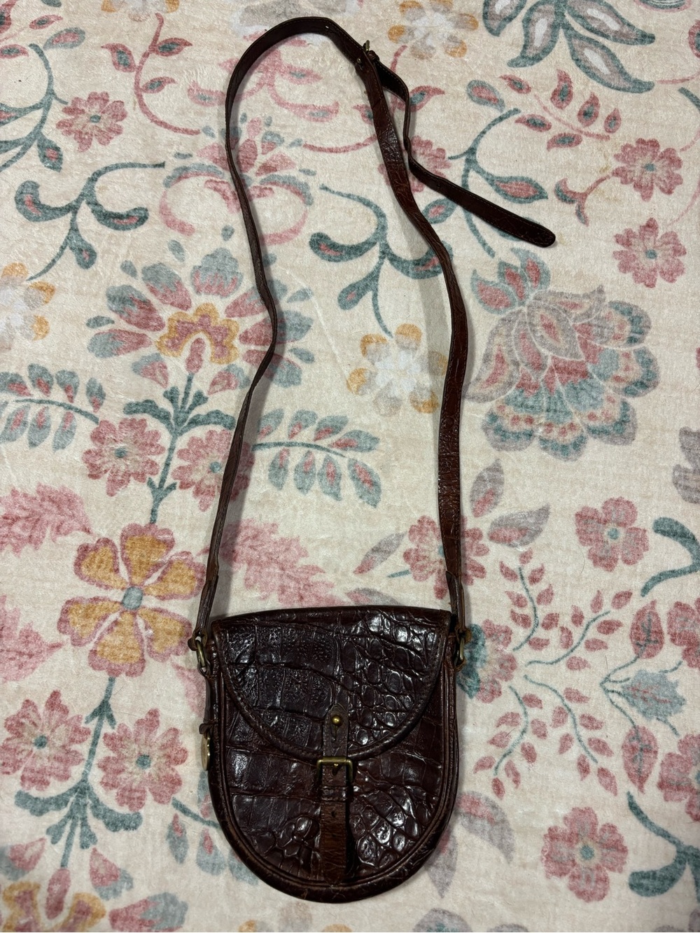 Mulberry Mini Dark Brown Croc-Embossed Leather Crossbody Saddle Bag